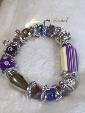 Crystal/Murano Glass Charm Bracelet W/ Links /Swarovski Crystals Amethyst NWOT